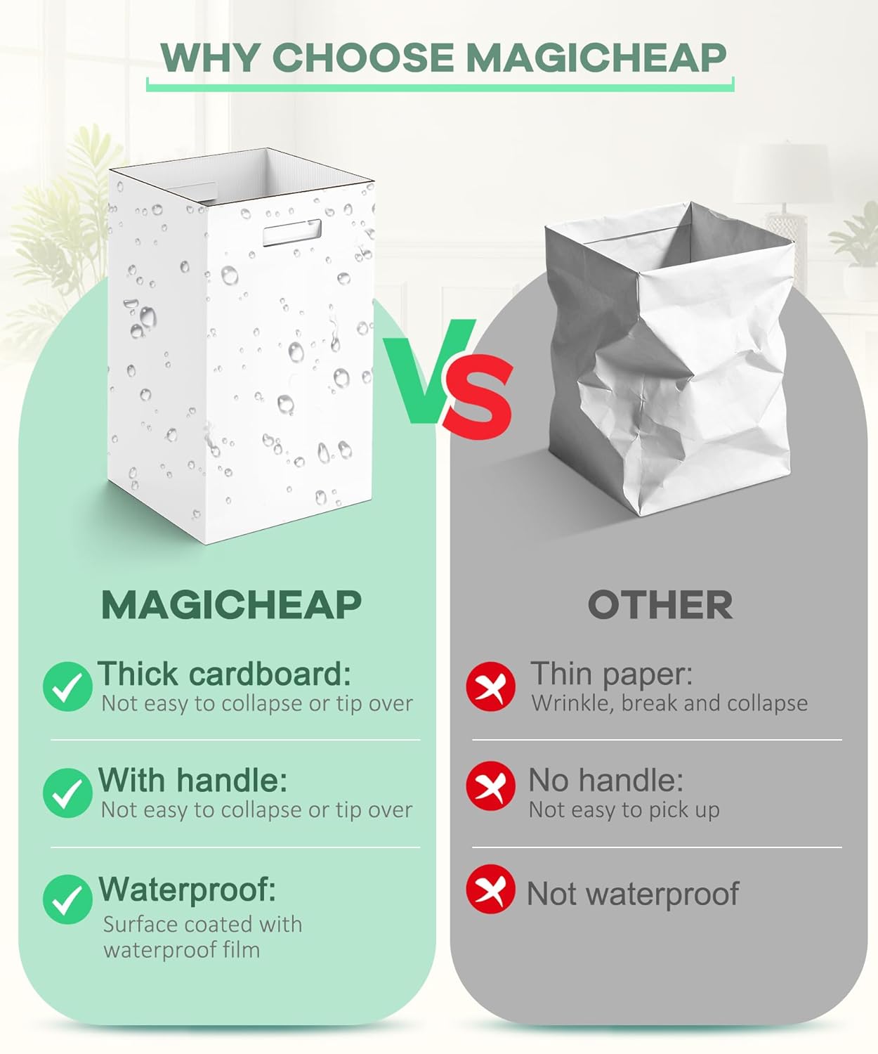4 Pack 40 Gallon Corrugated Cardboard Disposable Trash Cans, White | 18" L x 18" W x 30" H, With Handle, Collapsible Garbage Cans, Thick Foldable Bins for Parties Events Camping Beach