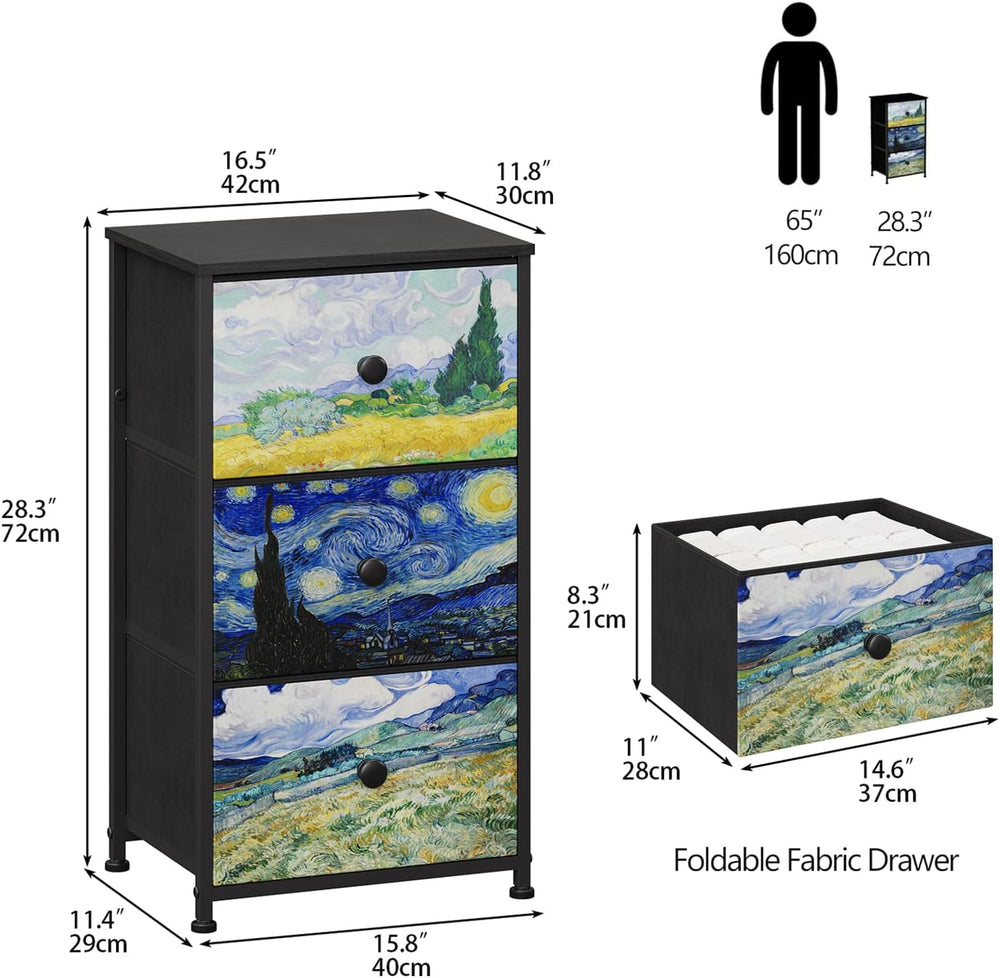 Dresser with 3 Drawers Van Gogh Drawer Dresser for Bedroom Narrow Nightstand ...