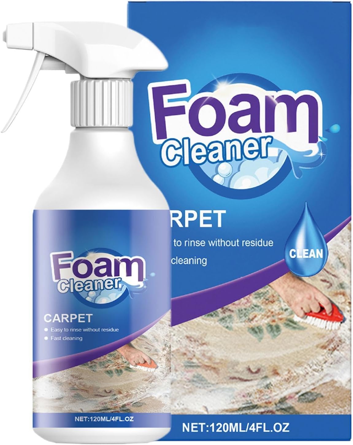 Carpet Spray Cleaner - Upholstery Foam Stain Remover, 2.87 Inches Cleaning Solution with Fast Acting, Agent, Care Product, Odor Eliminator for Stain Breakdown Fiber Hygiene Restoration