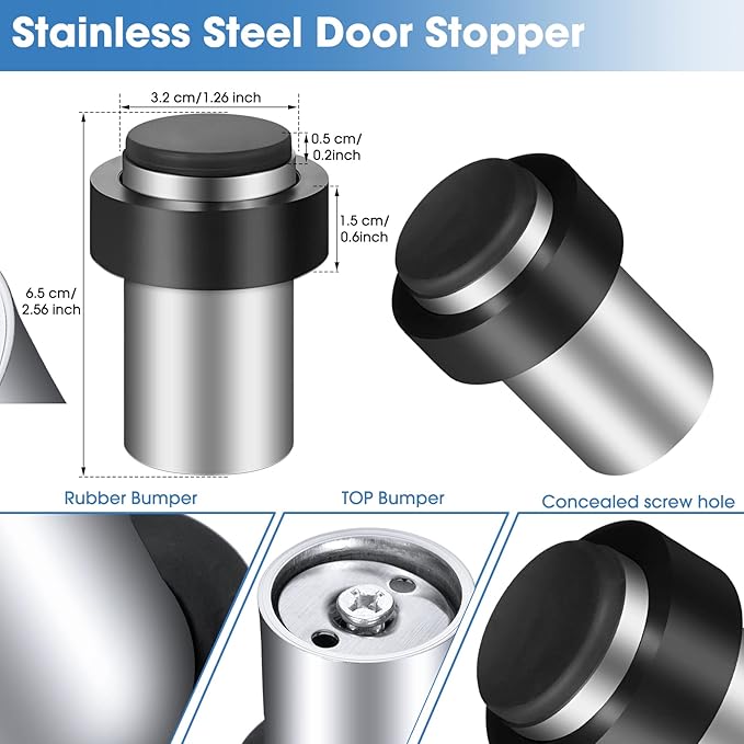 Chumia 10 Pcs Door Stopper Mounted Floor Stops Stainless Steel Cylindrical - Image 2