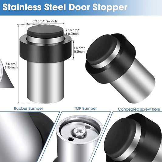 Chumia 10 Pcs Door Stopper Mounted Floor Stops Stainless Steel Cylindrical - Image 2