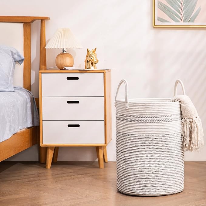 YOUDENOVA Woven Rope Laundry Hamper Basket, 58L Tall Luandry Basket, Baby - Image 8