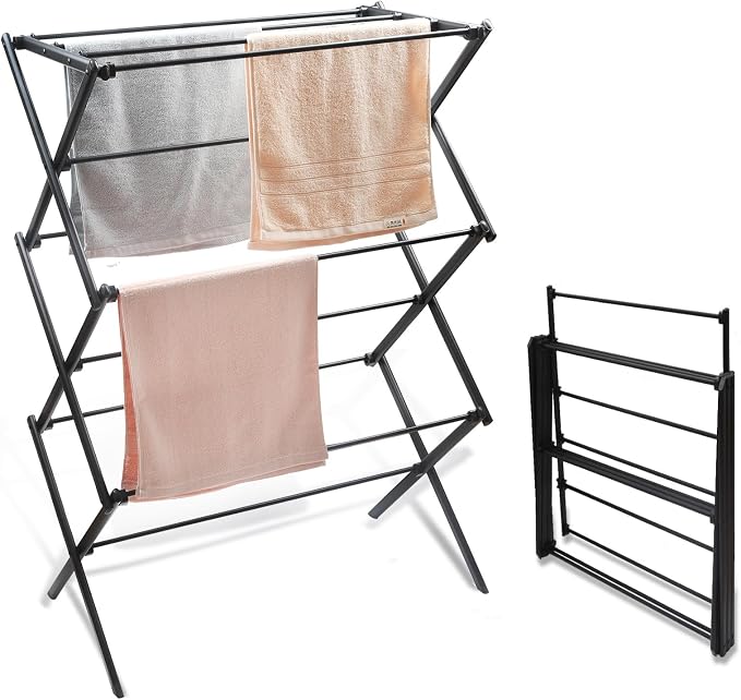 3 Tiers Foldable Clothes Drying Rack, Vertical Laundry Rack Portable and by YUBELLES