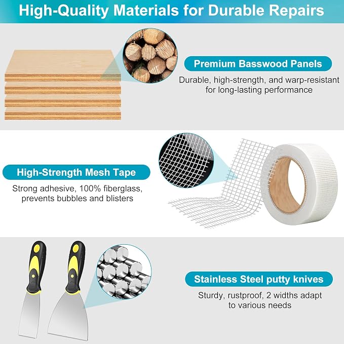 Drywall Repair Kit with 12"x12" Dry Wall Repair Panel, 33-in-One Drywall Patch - Image 3