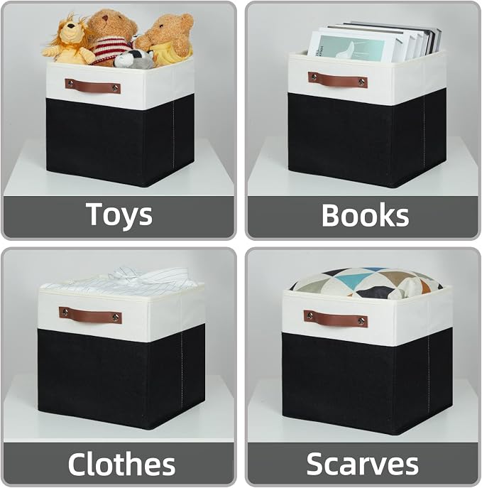 HNZIGE Cubes Storage Bins Set of 4, 11 x 11 Fabric Storage Cube Baskets - Image 4