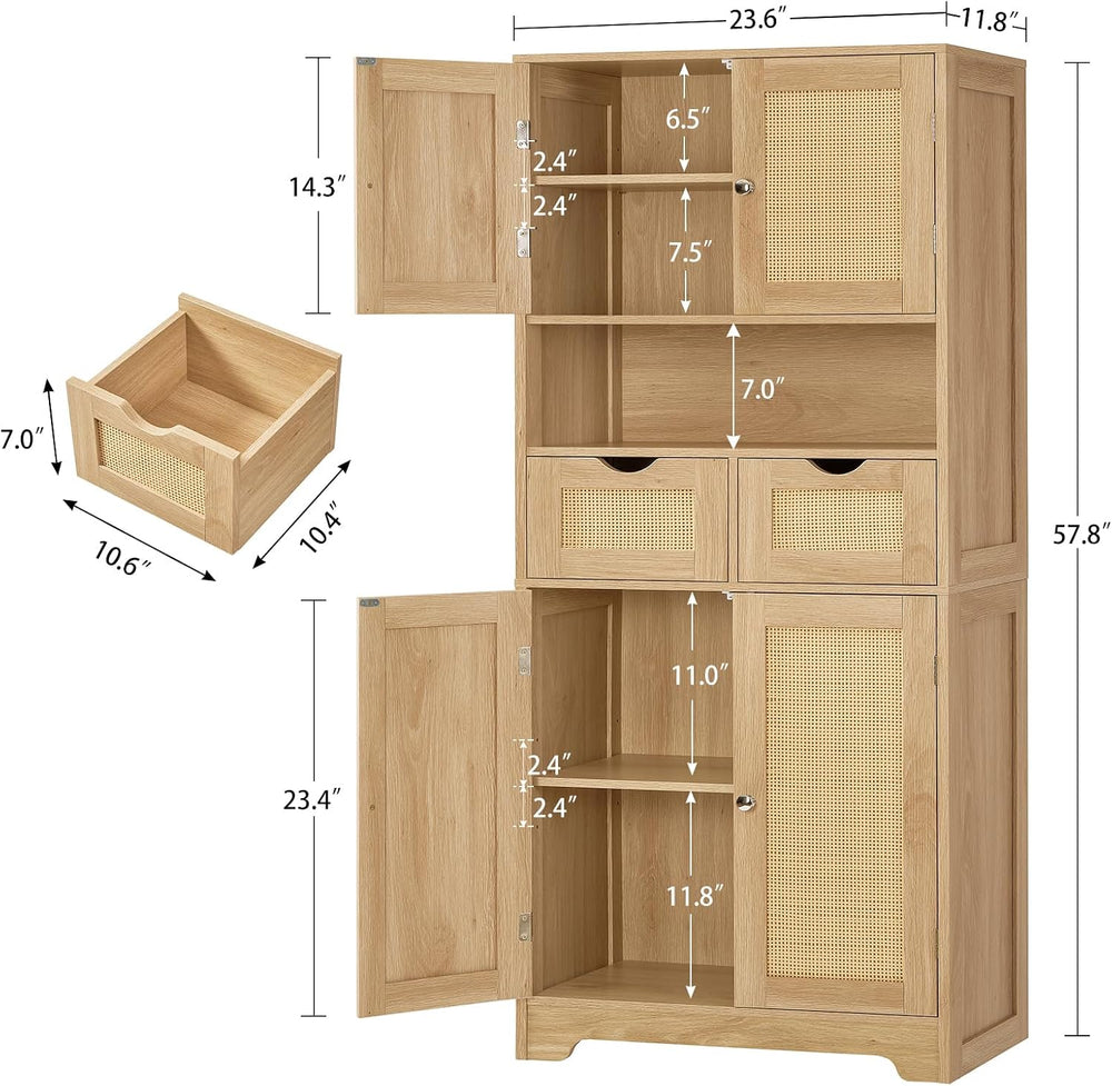 TEENFON 57.8" H Tall Storage Cabinet with 2 Drawers & 2 Adjustable S...