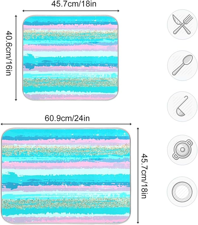 Turquoise Stripe Dish Drying Mat - Image 3