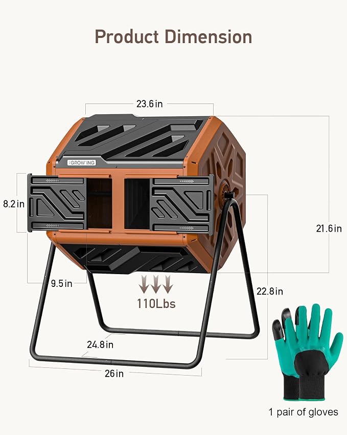 THEGROW'ING Updated 43 Gallon Compost Bin Outdoor, Fast Assemble Tumbling - Image 9