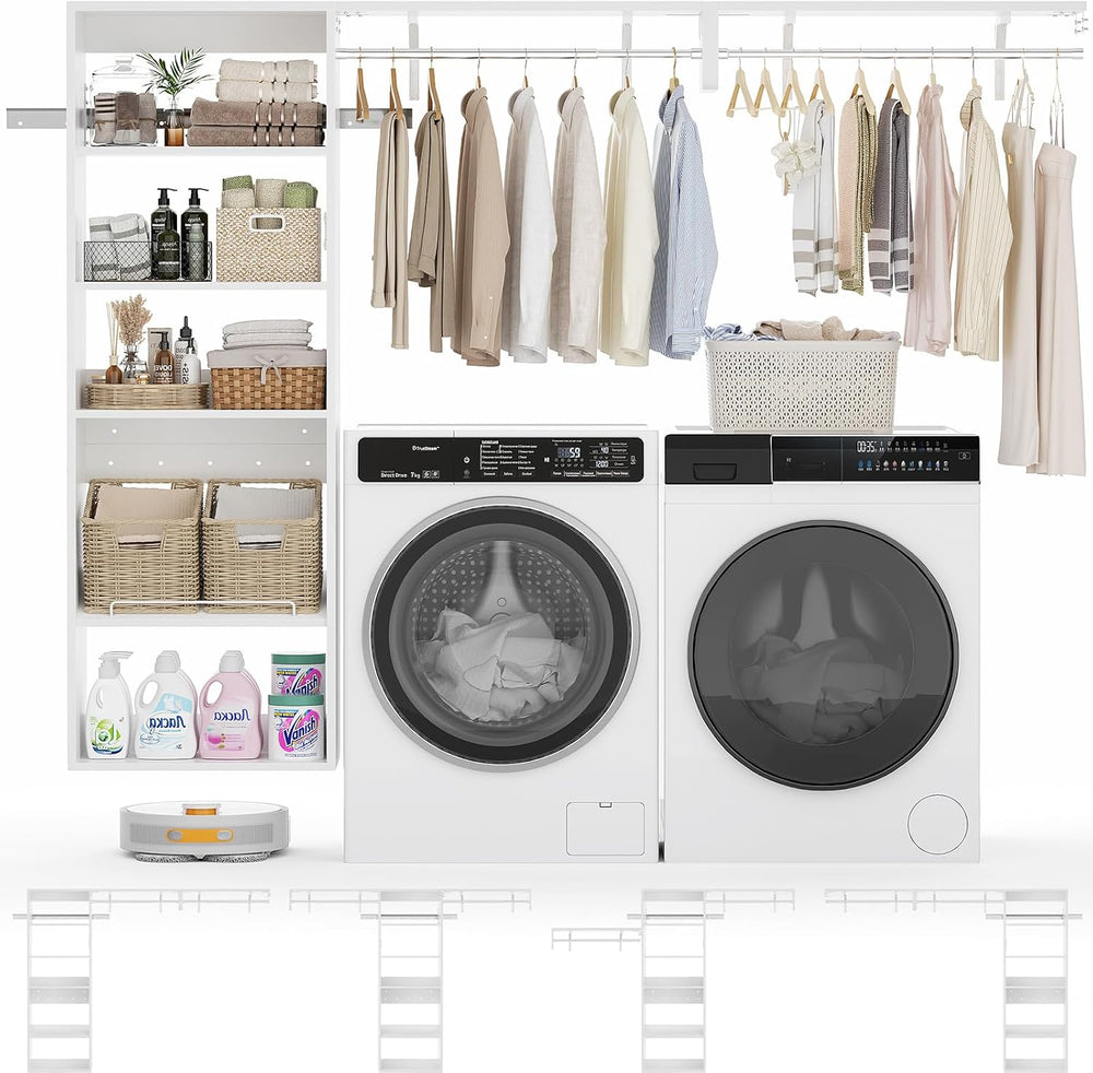 Unikito 8FT Over Washer and Dryer Storage Shelf with Hanger Rod, White