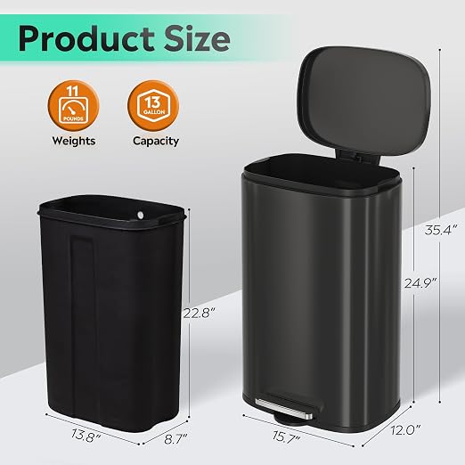 WLIVE 13 Gallon Stainless Steel Trash Can - Image 3