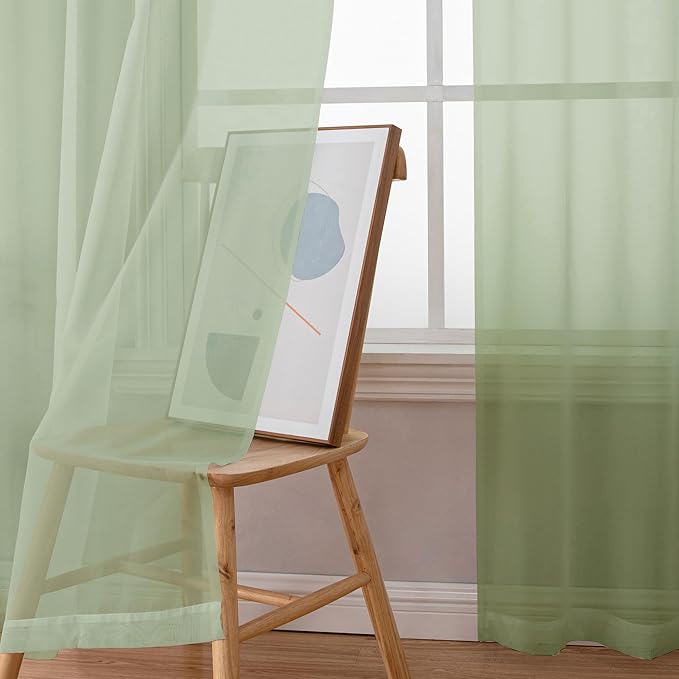 Chyhomenyc Light Green Sheer Curtains 84 Inches Long 2 Panels Set- Light - Image 5