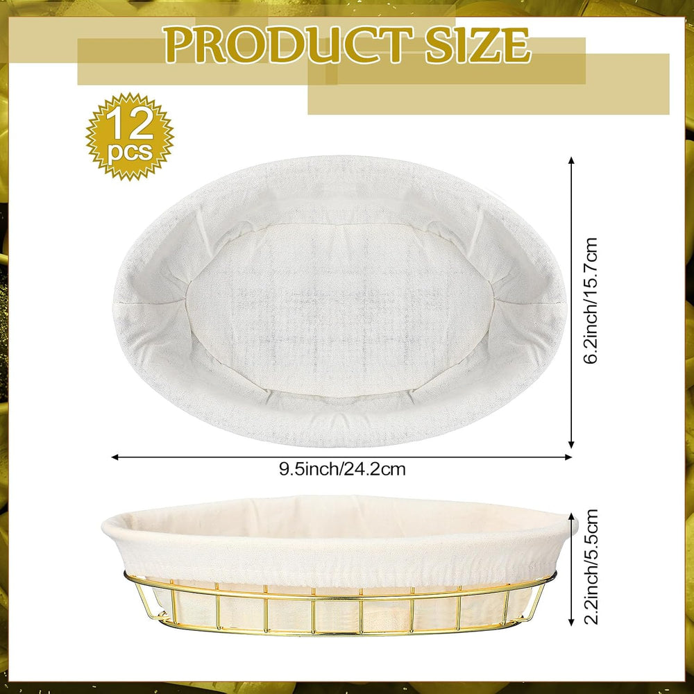 12 Pack Oval Metal Wire Baskets with Liner Cloth for Table Serving 9.5 x 6.2 ...