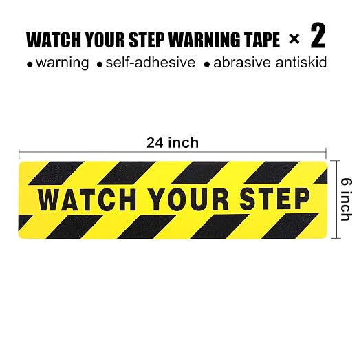 Boao 2 Pieces Watch Your Step Stickers Sign 6 x 24 Inch Caution Watch Your Step - Image 2