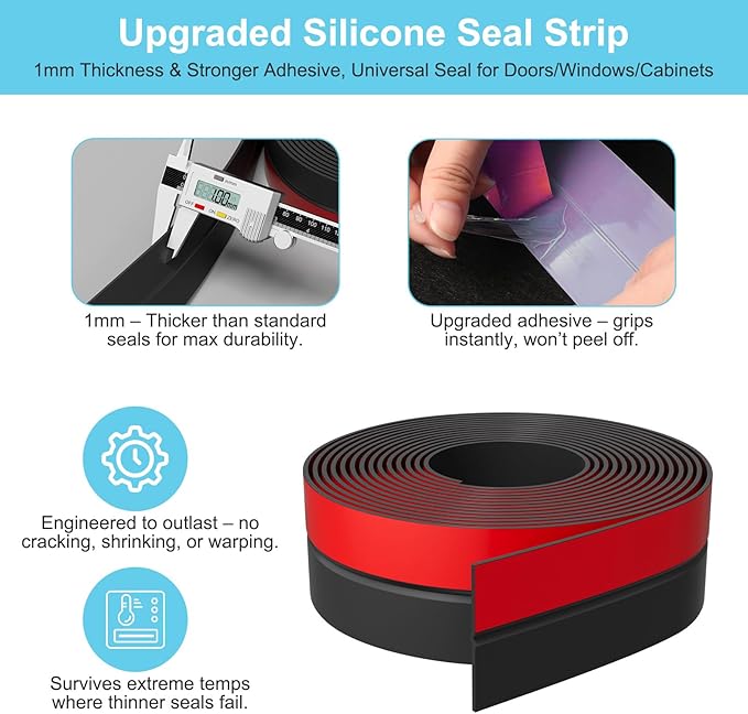 Heavy-Duty 10 ft x 3 in Weather Stripping, Extra Thick 2mm Door Draft Stopper - Image 3
