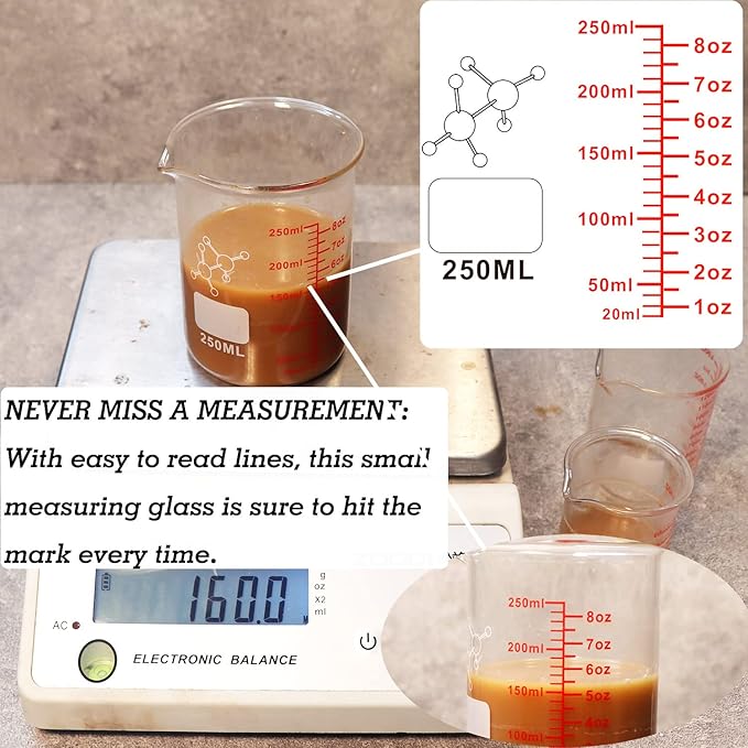 High Borosilicate Glass Measuring Cup Set-V-Shaped Spout, Includes 60ml - Image 3