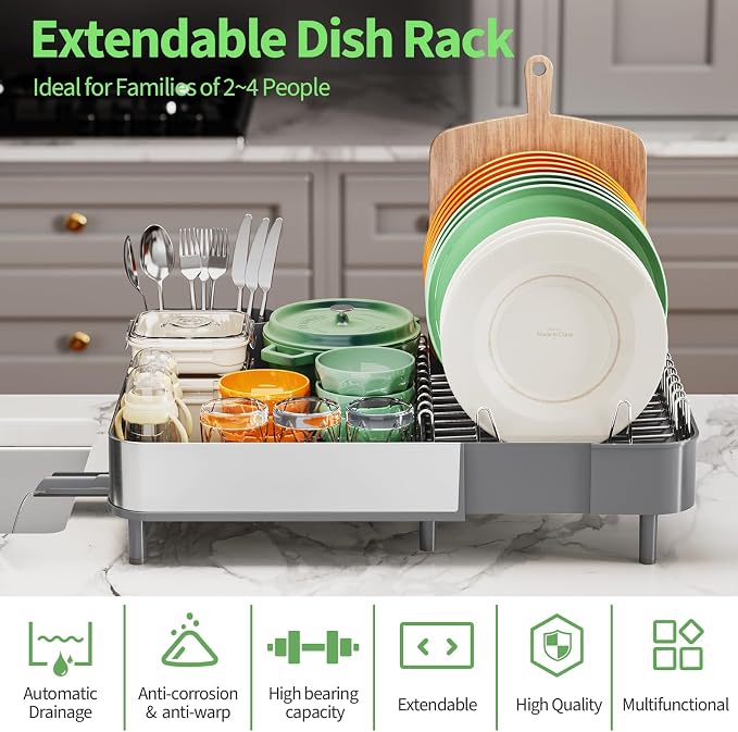 Expandable Dish Drying Rack, Foldable 304 Stainless Steel Dish Rack - Image 3
