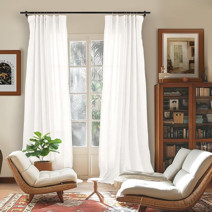 YoungsTex White Linen Curtains for Living Room 95 Inch Long 2 Panels, Semi - Image 5