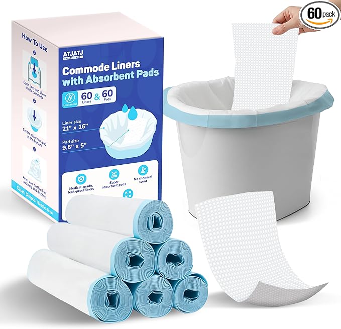 60 Packs Commode Liners With 60 Absorbent Pads, Leak-Proof Disposable Toilet by AllThatJazz