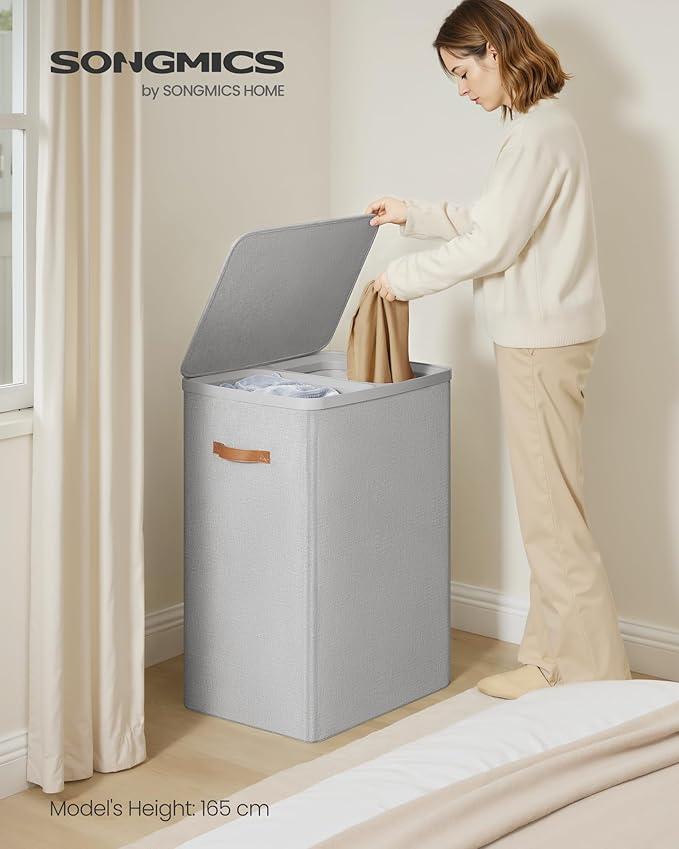 SONGMICS Laundry Basket, 44.9 Gal. Laundry Hamper, 2 Compartments, Easy Assembly - Image 2
