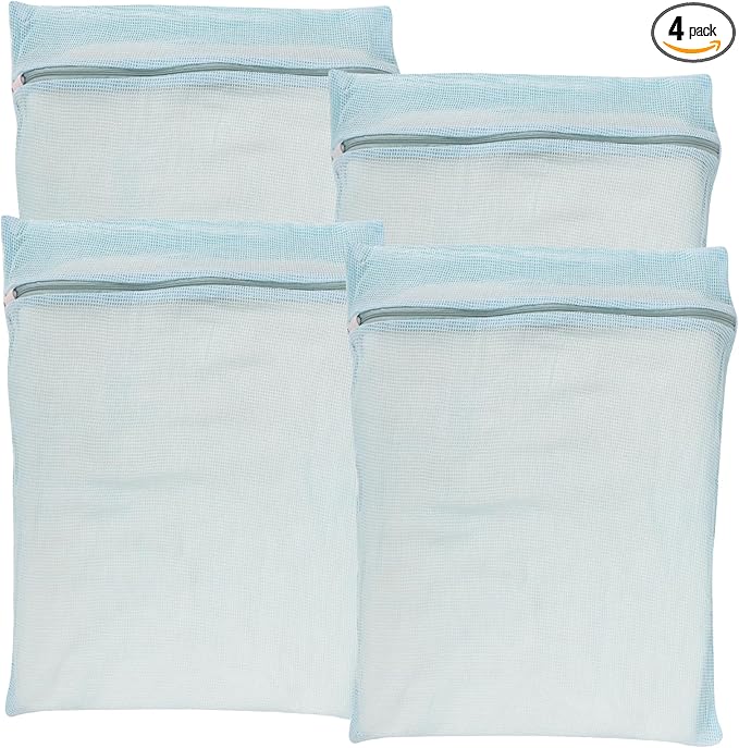4-Piece Blue Large Durable Organic Cotton Mesh Laundry Bags by NAHADS