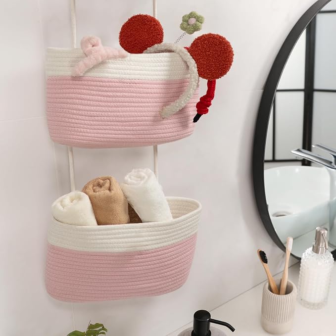 TeoKJ Over the Door Organizer, 3-Tier Woven Cotton Hanging Kitchen Baskets - Image 7