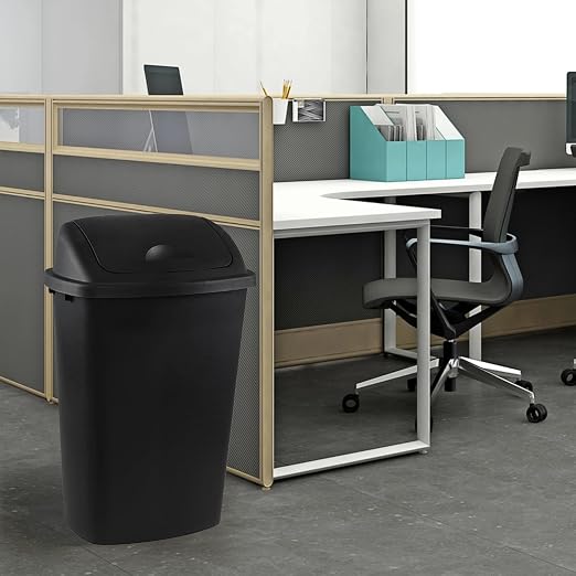4-Pack 13 Gallon Plastic Swing Top Trash Can, Lidded Wastebasket Garbage Can - Image 6