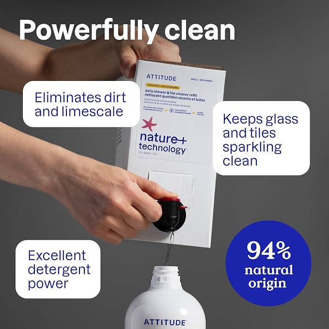 ATTITUDE Shower & Tile Cleaner Refill, EWG Verified, Plant-Based & Vegan - Image 3