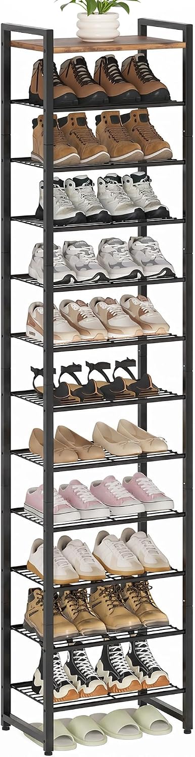 Narrow Shoe Rack 12-Tier, Tall Shoe Organizer for Small Spaces
