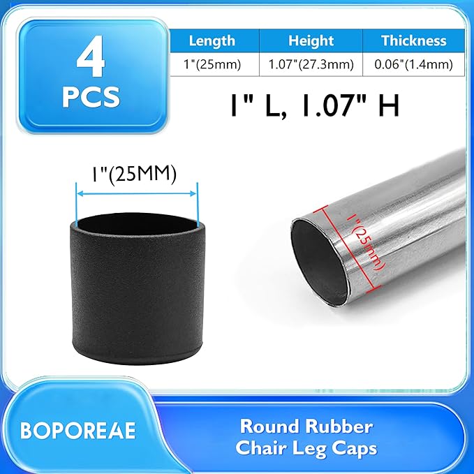 4 Pcs 1" Round Rubber Chair Leg Caps, PVC Table Leg Covers, Flexible & - Image 2