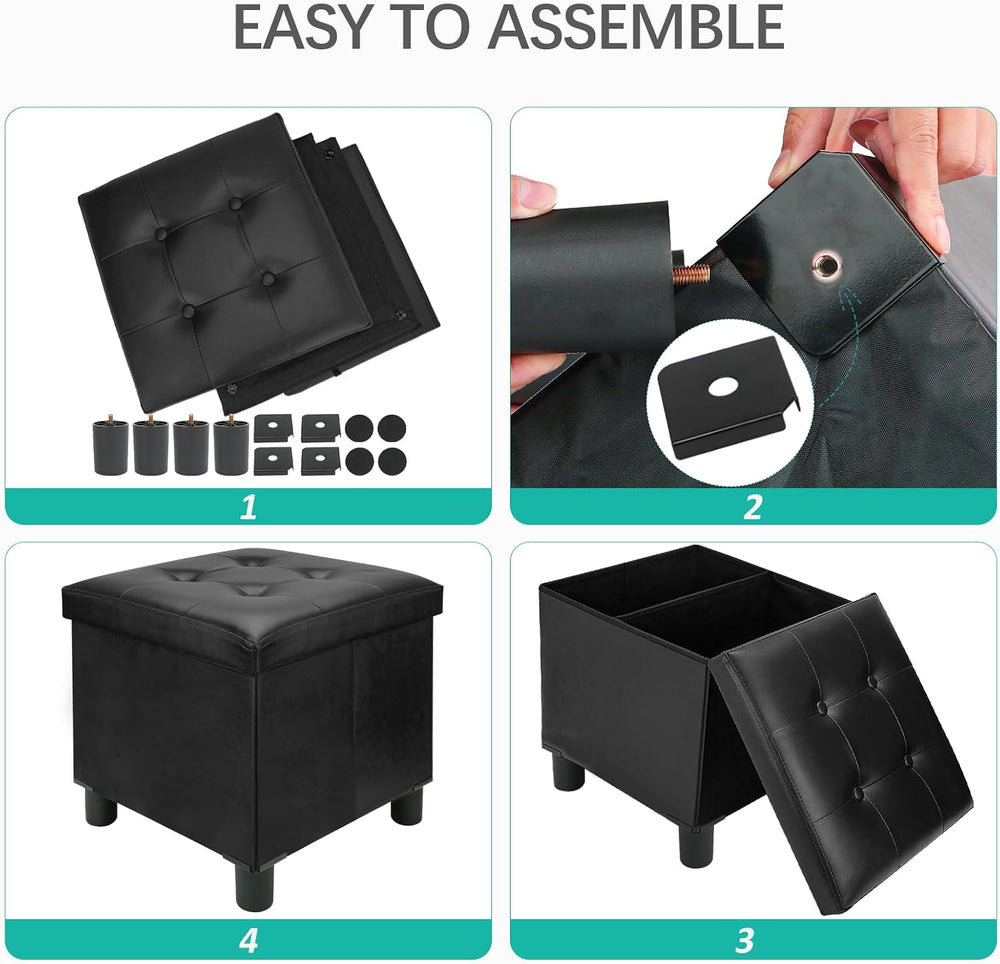 18 Inches Cube Storage Ottoman, Faux Leather Collapsible Square Folding Ottom...