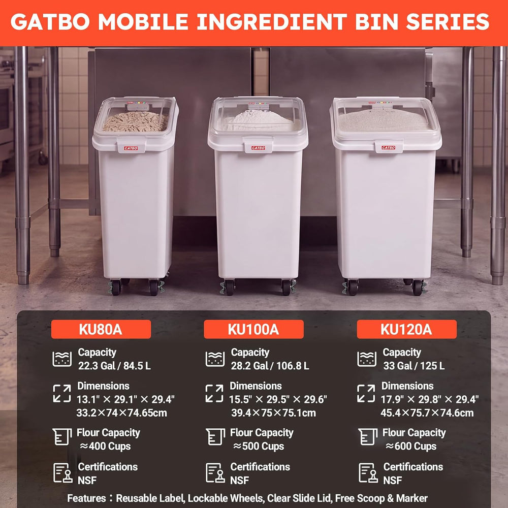 22 Gal Commercial Mobile Ingredient Bin with Scoop, Heavy Duty Food Storage C...