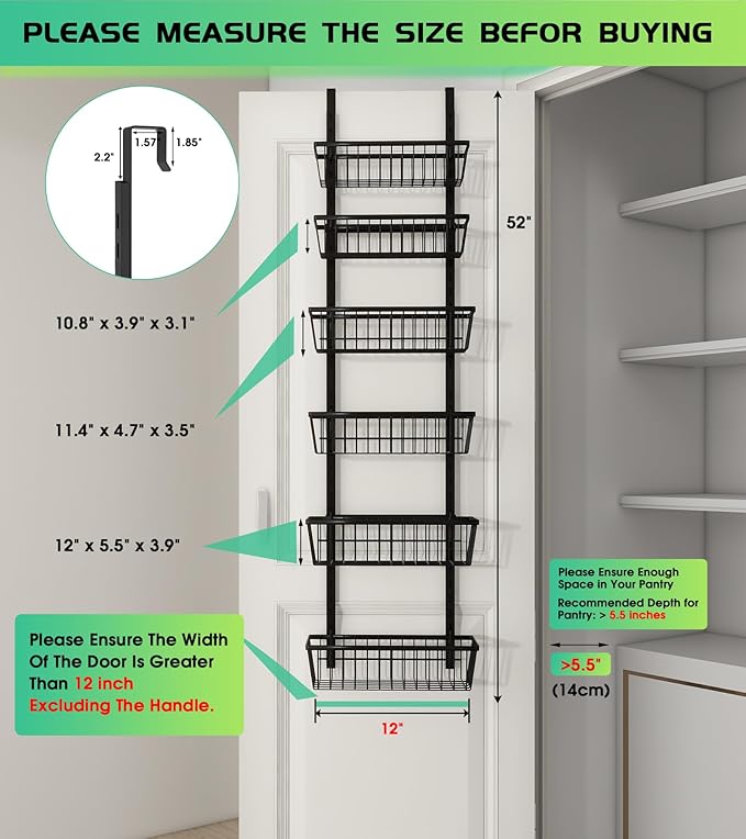12 Inch Wide Narrow Over The Door Pantry Organizer, Pantry Organization and - Image 2