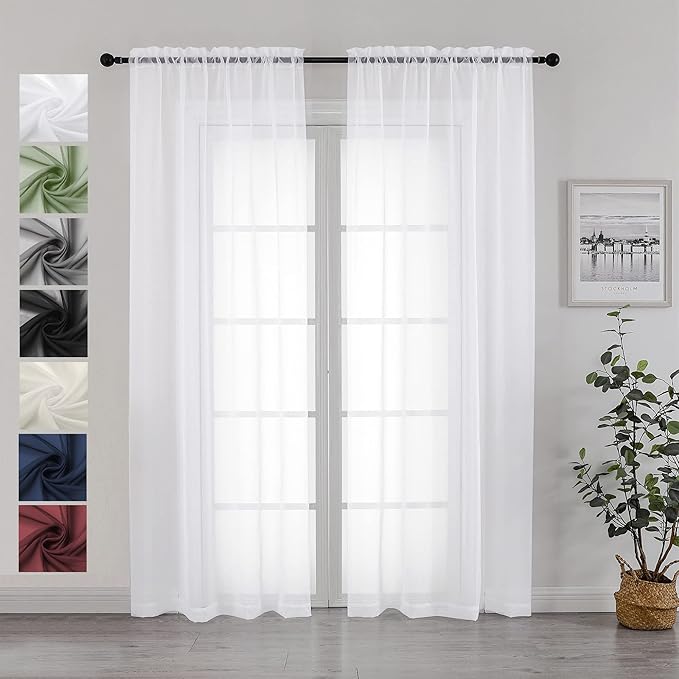 Chyhomenyc White Sheer Curtains 84 Inches Long 2 Panels Set by Chyhomenyc