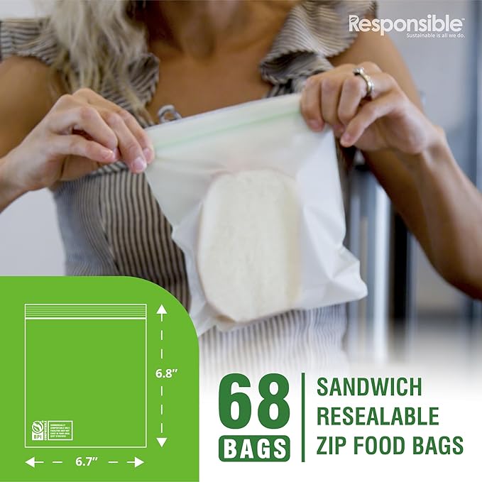 Responsible Products Certified Compostable SANDWICH Resealable Zip Bag - Image 2