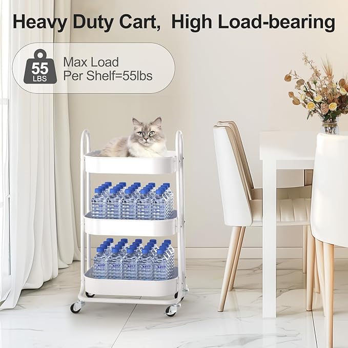 EAGMAK 3 Tier Rolling Cart, Round Metal Utility Cart - Image 4
