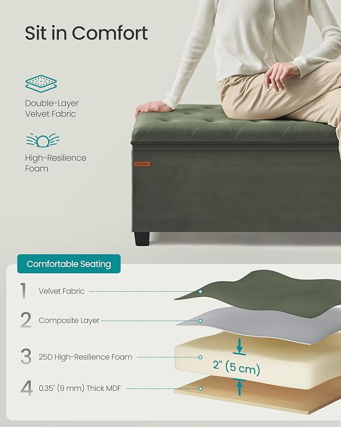 SONGMICS Velvet Storage Ottoman Bench, Foot Rest - Image 5