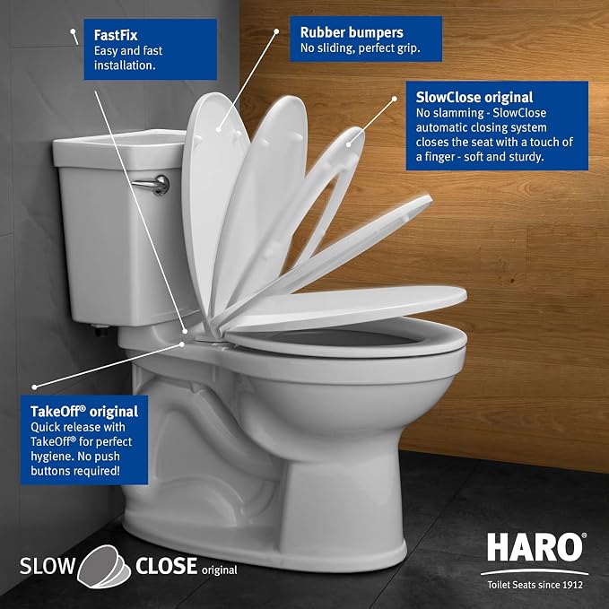 HARO | ELONGATED Toilet Seat | Slow-Close-Seat | Heavy-Duty up to 550 lbs - Image 2