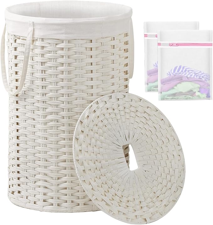 Large Laundry Hamper Laundry Basket Round 34.3 Gal Handwoven Wicker Laundry by SETVSON