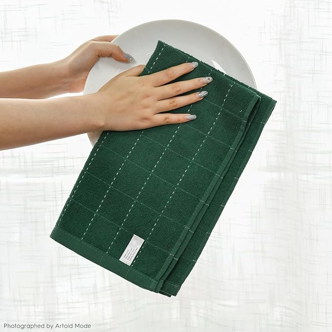 Artoid Mode Checkered Designed Cotton Green Terry Kitchen Dish Towels, 15x25 - Image 6