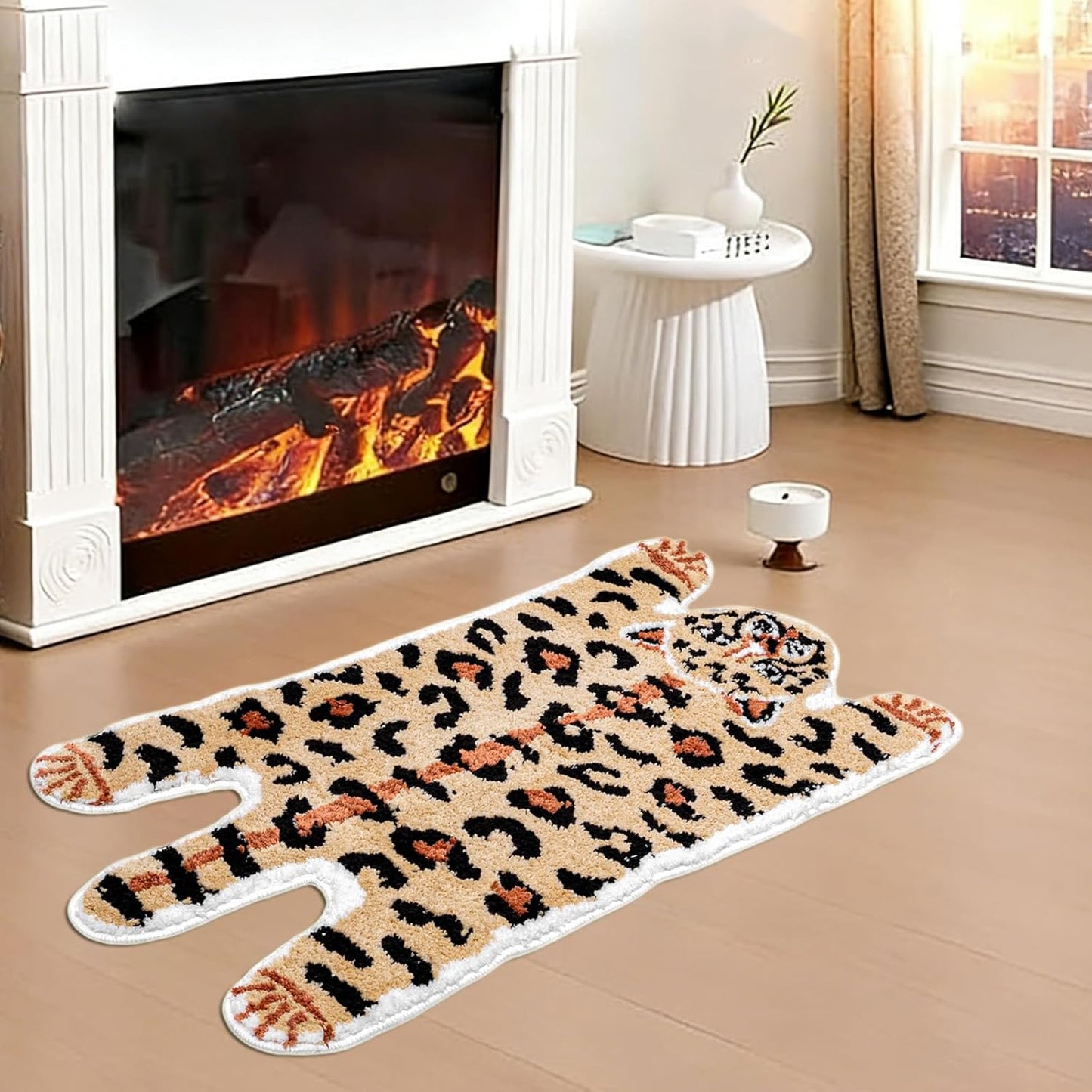 Seek4comfortable Leopard Bath Mat for Bathroom, Soft Animal Print Bathroom Rugs, Non-Slip Cheetah Rug for Shower and Tub, Water Absorbent Funky Bathmat Decor