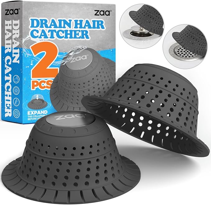 zaa Bathtub Drain Hair Catcher, 2 Pack Silicone Collapsible Bathtub Drain Cover by zaa