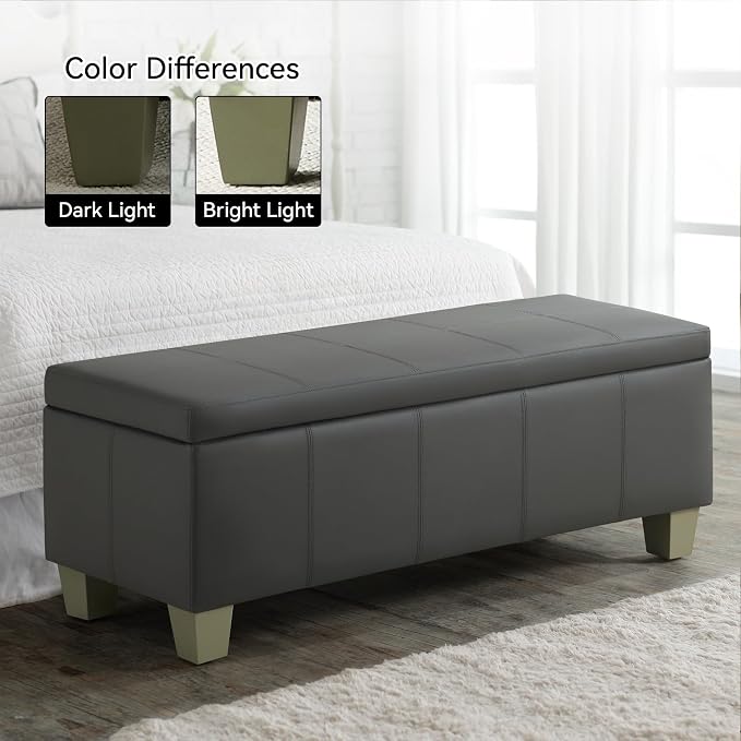 51" Faux Leather Storage Ottoman, Stitch Tufted Rectangle Upholstered End of - Image 8