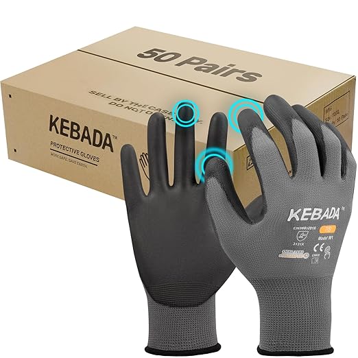 Kebada W1 Work Gloves for Men and Women, Touchscreen PU Coated Gloves by KEBADA
