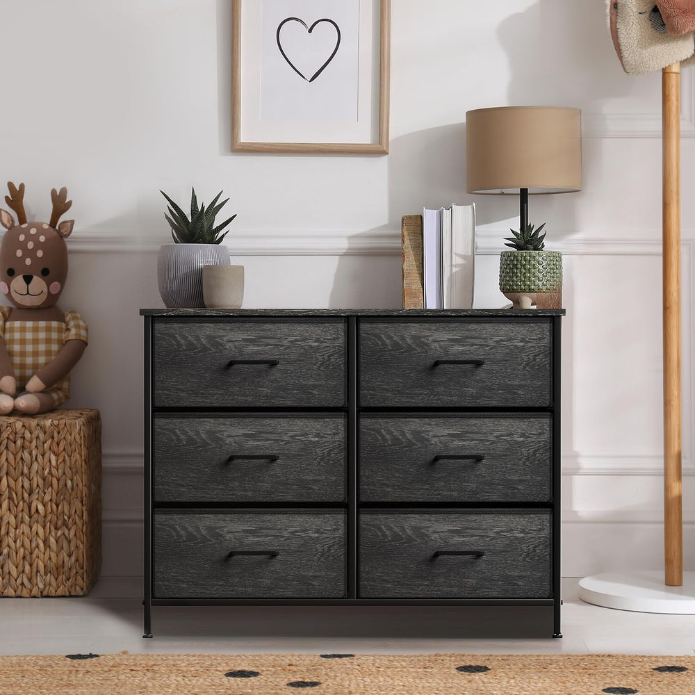Sorbus Dresser for Bedroom, Wood Top (6 Drawer, Gray Wood)
