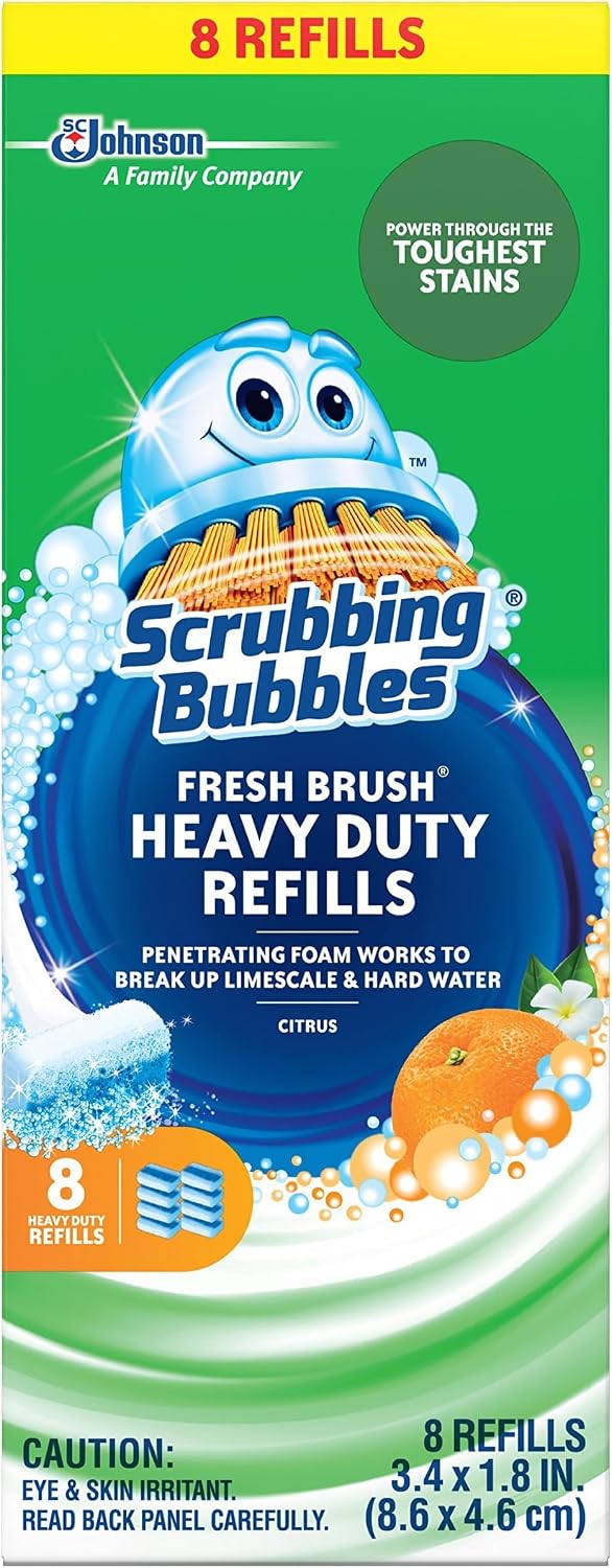 Scrubbing Bubbles Toilet Bowl Wand Cleaner Refills, Fresh Brush Heavy Duty Cleaner Toilet Refill Pads, Removes Limescale & Odors, Citrus Scent, 8 Count (Pack of 8)