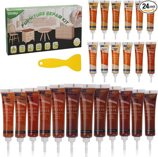 Wood Furniture Repair Kit, 24 Colors Wood Fillers, Scratch Repair Covers & by Uxney