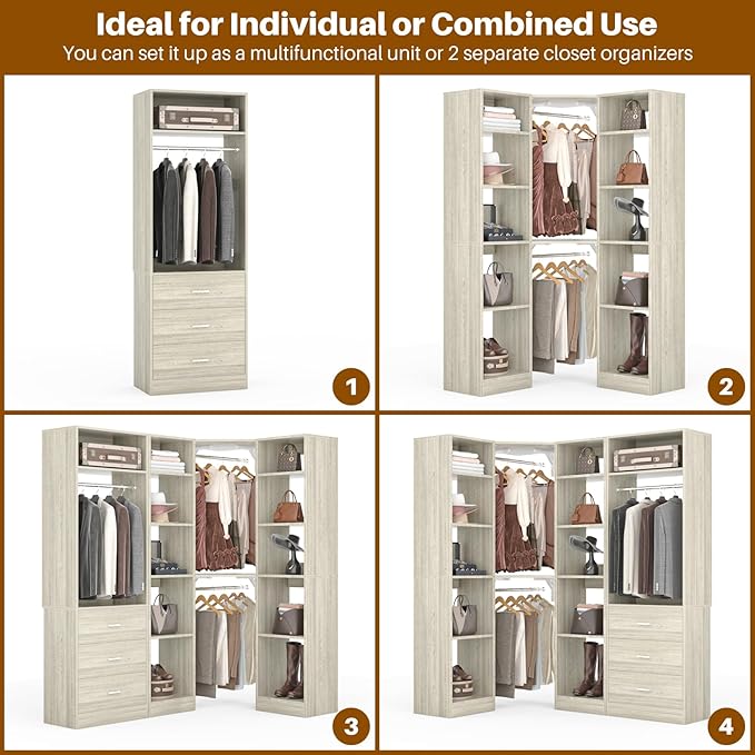 Corner Closet System with 3 Drawers, Corner Closet Organizer System with 13 - Image 6