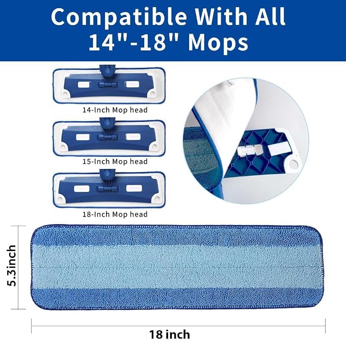 18 inch Mop Pads Refills, 3 Pack Microfiber Reusable Replacement Mop Pads Flat - Image 3