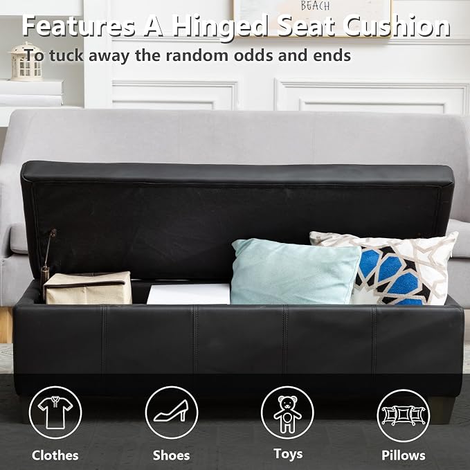 51 Inch Black Faux Leather Ottoman - Image 6