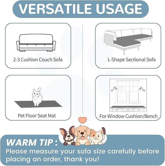 OTOB Dog Couch Covers for 3 Cushion Washable Non Slip Plush Pet Friendly Bed - Image 6